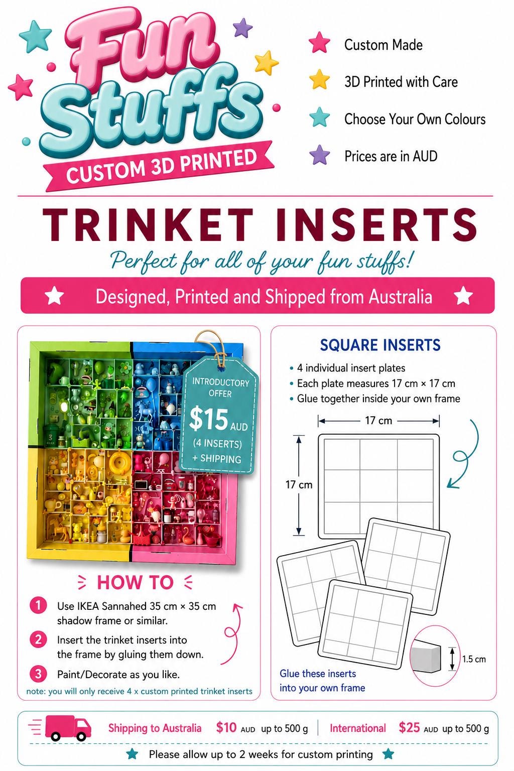 3D Printed Trinket Shelf Inserts – Set of 4 – Choose Your Colours